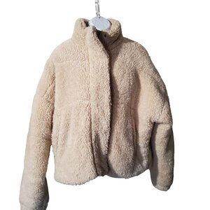 Free People Cropped Fleece Teddy Puffer Jacket Cream Ivory Small
